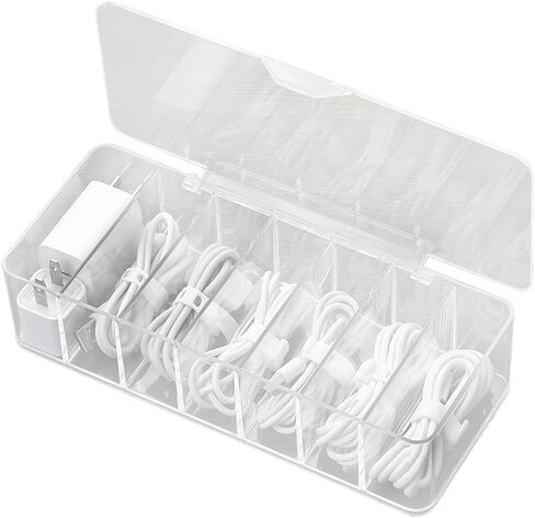 Cable Organizer Charger Cord Organizer Transparent Plastic Case with Lid 7 Compartments for Cord, Charger, Phone, Earphone, Remote control in Saudi Arabia