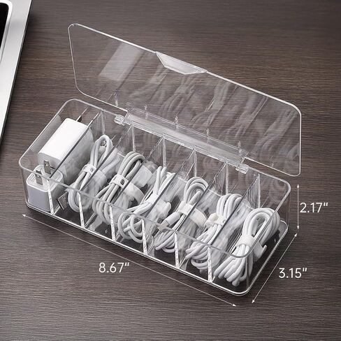 Cable Organizer Charger Cord Organizer Transparent Plastic Case with Lid 7 Compartments for Cord, Charger, Phone, Earphone, Remote control in Saudi Arabia