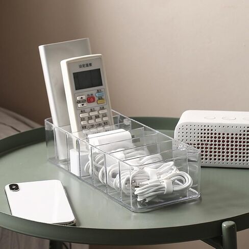 Cable Organizer Charger Cord Organizer Transparent Plastic Case with Lid 7 Compartments for Cord, Charger, Phone, Earphone, Remote control in Saudi Arabia