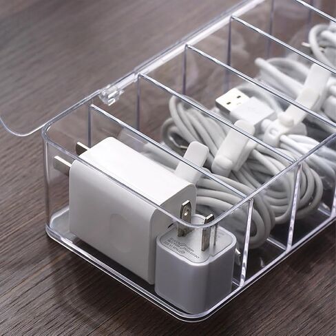 Cable Organizer Charger Cord Organizer Transparent Plastic Case with Lid 7 Compartments for Cord, Charger, Phone, Earphone, Remote control in Saudi Arabia