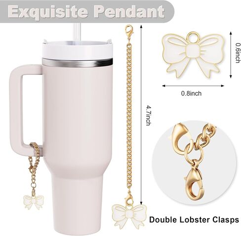 10 Pcs Compatible with Stanley Cup Accessories - Butterfly&Bow Straw Toppers for Stanley Straw Cover 9-10 mm, 1 Silicone Boots, 6 Spill Proof Stopper, 1 Handle Charms for 30&40 Oz Tumbler (White) in Saudi Arabia