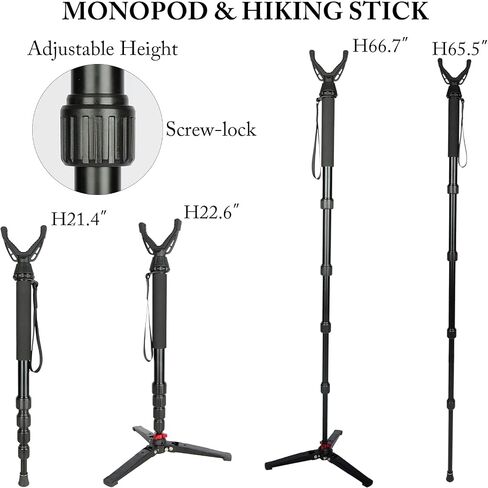 360° Rotating Shooting Sticks Convertible Monopod Shooting Tripod for Rifles Adjustable Height with Removable V-Yoke & Non-Slip Pad & Screw-Locks for Hunting Outdoor in Saudi Arabia