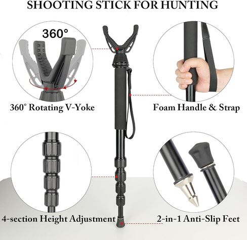 360° Rotating Shooting Sticks Convertible Monopod Shooting Tripod for Rifles Adjustable Height with Removable V-Yoke & Non-Slip Pad & Screw-Locks for Hunting Outdoor in Saudi Arabia