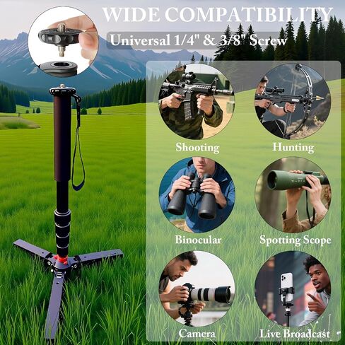 360° Rotating Shooting Sticks Convertible Monopod Shooting Tripod for Rifles Adjustable Height with Removable V-Yoke & Non-Slip Pad & Screw-Locks for Hunting Outdoor in Saudi Arabia