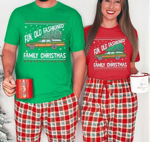 Christmas Couples Shirts His and Her Holiday Matching Funny Christmas Family Pajamas Short Sleeve Tees Top in Saudi Arabia