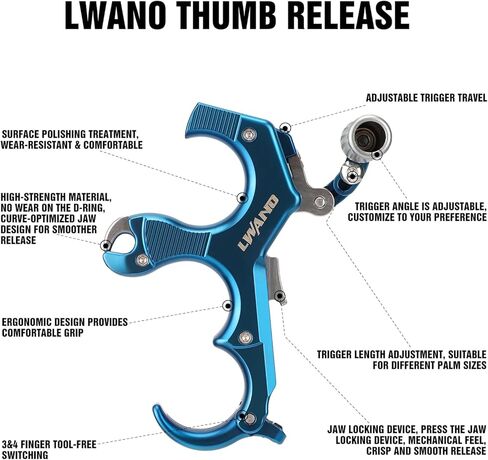 إطلاق قوس الإبهام من LWANO - مساعد إطلاق القوس المركب القابل للتعديل بـ 3 و4 أصابع، مع زناد السفر والضغط قابل للتعديل in Kuwait