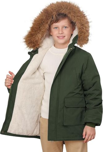 Lovekider 5-16T معاطف شتوية للأولاد سترة منتفخة دافئة سميكة للأطفال ملابس خارجية مع غطاء من الفرو الصناعي قابل للإزالة in Kuwait