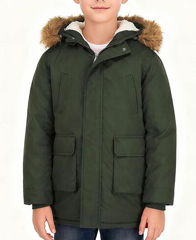 Lovekider 5-16T معاطف شتوية للأولاد سترة منتفخة دافئة سميكة للأطفال ملابس خارجية مع غطاء من الفرو الصناعي قابل للإزالة in Kuwait