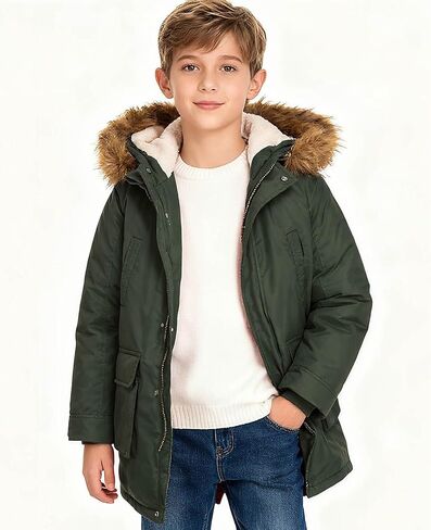 Lovekider 5-16T معاطف شتوية للأولاد سترة منتفخة دافئة سميكة للأطفال ملابس خارجية مع غطاء من الفرو الصناعي قابل للإزالة in Kuwait