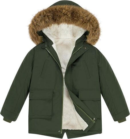 Lovekider 5-16T معاطف شتوية للأولاد سترة منتفخة دافئة سميكة للأطفال ملابس خارجية مع غطاء من الفرو الصناعي قابل للإزالة in Kuwait