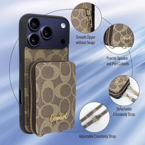 Crossbody Wallet Case for iPhone 17 Pro for Women and Men，Classic Luxury PU Leather Zipper Credit Card Holder Slots with Adjustable Lanyard Strap Compatible with iPhone 17 Pro 6.3 inch Black in Kuwait