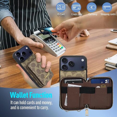 Crossbody Wallet Case for iPhone 17 Pro for Women and Men，Classic Luxury PU Leather Zipper Credit Card Holder Slots with Adjustable Lanyard Strap Compatible with iPhone 17 Pro 6.3 inch Black in Kuwait