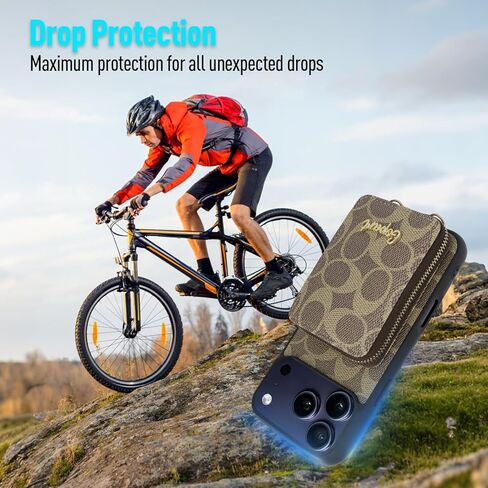 Crossbody Wallet Case for iPhone 17 Pro for Women and Men，Classic Luxury PU Leather Zipper Credit Card Holder Slots with Adjustable Lanyard Strap Compatible with iPhone 17 Pro 6.3 inch Black in Kuwait