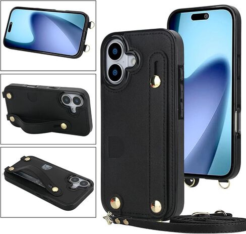 for Apple iPhone 16e Case Crossbody Lanyard Wallet with Card Holder, Wrist Strap, Removable Adjustable Shoulder PU Leather Shockproof Cover for iPhone 16e XK-Rose Gold in Saudi Arabia