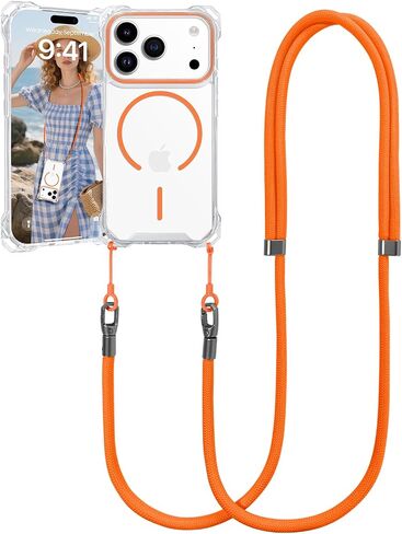 حافظة لهاتف iPhone 17 Pro مع حبل حول الجسم، متوافقة مع MagSafe، حافظة هاتف مغناطيسية شفافة مع حزام قابل للتعديل، حماية ضد السقوط، لهاتف iPhone 17 Pro 6.3 بوصة in Saudi Arabia