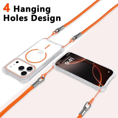حافظة لهاتف iPhone 17 Pro مع حبل حول الجسم، متوافقة مع MagSafe، حافظة هاتف مغناطيسية شفافة مع حزام قابل للتعديل، حماية ضد السقوط، لهاتف iPhone 17 Pro 6.3 بوصة in Saudi Arabia