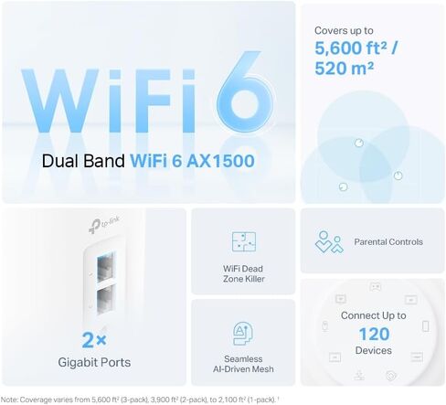 TP-Link Deco W4500 TP-Link Wi-Fi 6 نظام استبدال جهاز التوجيه الشبكي 3 - تغطية أجهزة التوجيه الشبكية AX1500 بمساحة تصل إلى 5600 قدم مربع. قدم. أدوات الرقابة الأبوية تتصل بما يصل إلى 120 جهازًا (متجددة) in Saudi Arabia