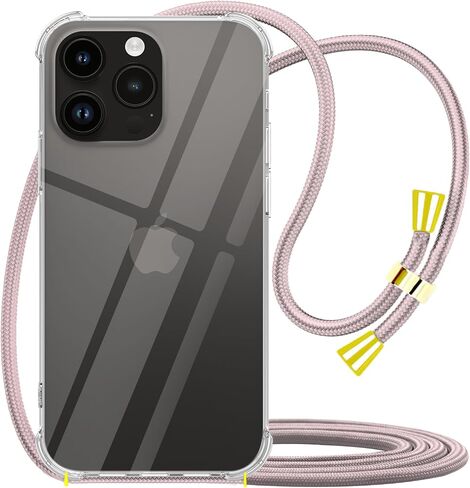 YESPURE Clear Case for iPhone 17 Adjustable Lanyard Crossbody Neck Strap Women Soft TPU Rubber Bumper Case Cover Transparent Shockproof Protective Phone Case for iPhone 17 - Rose Gold in Kuwait