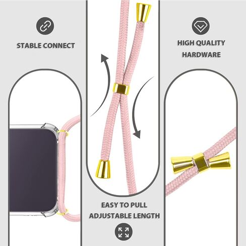 YESPURE Clear Case for iPhone 17 Adjustable Lanyard Crossbody Neck Strap Women Soft TPU Rubber Bumper Case Cover Transparent Shockproof Protective Phone Case for iPhone 17 - Rose Gold in Kuwait