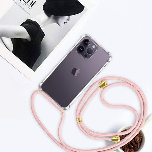YESPURE Clear Case for iPhone 17 Adjustable Lanyard Crossbody Neck Strap Women Soft TPU Rubber Bumper Case Cover Transparent Shockproof Protective Phone Case for iPhone 17 - Rose Gold in Kuwait