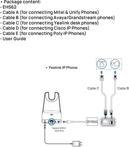 سماعة الرأس اللاسلكية Yealink DECT WH63 E2 & EHS62، متوافقة مع هاتف مكتب Cisco/Avaya/Poly/Grandstream in Saudi Arabia