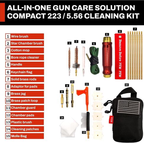 GuardTech Plus Gun Cleaning Kit .223/5.56, .223, Rifle Cleaning Kit 5.56 - Complete Maintenance & Repair System with Brushes, Mop, Brass Jag, Bore Rope Cleaner, Rods & Patches in Saudi Arabia