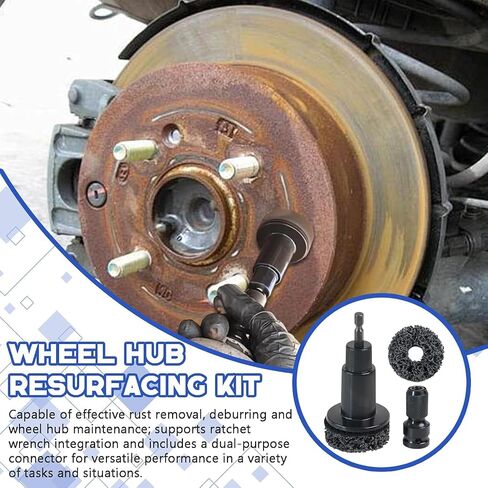 Wheel Hub Cleaning Kit, Inner Rim Cleaner Tool, Brake Hub Cleaning Kit Includes 5 Pads,Fits Power Drill or 1/2" Impact Driven Wrenches- Quick Rust Removal for Lug Studs and Rotors Hub Cleaning Tool in Saudi Arabia