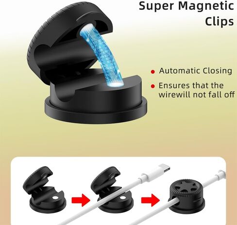 11PCS Cable Management Cord Holder Organizer, Magnetic Cable Clips Adhesive Wire Keeper, Under Desk for Bedside Nightstand Table Desktop USB Wall Car Office Workspace Accessories (Black) in Saudi Arabia