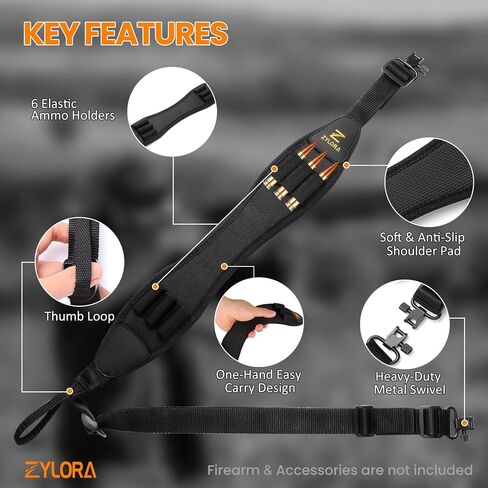 ZYLORA Rifle Sling with 6 Shell Holders, Padded 2-Point Strap and Swivels in Saudi Arabia