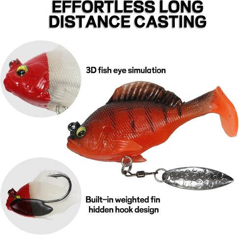 Fishing Soft Lures with T-Tail Shock Swim, Hidden Hook for Bass, Perch, Herring Swim Bait Lures Fishing Accessories 6pcs in Saudi Arabia