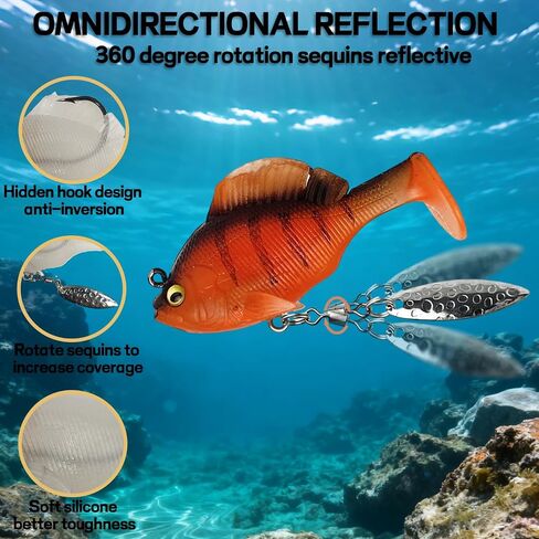 Fishing Soft Lures with T-Tail Shock Swim, Hidden Hook for Bass, Perch, Herring Swim Bait Lures Fishing Accessories 6pcs in Saudi Arabia