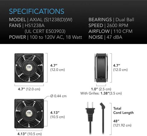 AC Infinity AXIAL S1238D, Dual 120mm Muffin Fan with Speed Controller, UL-Certified for Doorway, Room to Room, Wood Stove, Fireplace, Circulation Projects in Kuwait