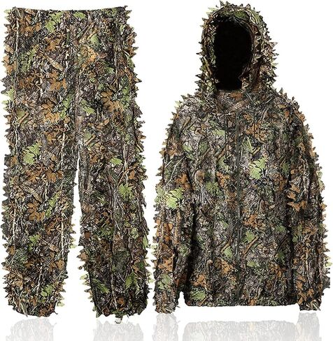 بدلة Ghillie، بدلة مموهة مورقة ثلاثية الأبعاد ملابس صيد مموهة ملابس الغابات للصيد تصوير الحياة البرية Airsoft in Kuwait