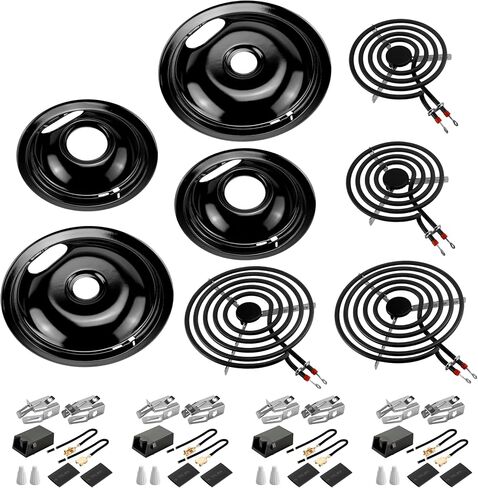 W10196406 W10196405 Chrome Drip Pan Set and Electric Range Burner Element Unit Set MP21YA MP15YA Fit for Am-ana whirl-pool Electric Range Stove-1 Year Warranty in Saudi Arabia