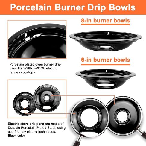 W10196406 W10196405 Chrome Drip Pan Set and Electric Range Burner Element Unit Set MP21YA MP15YA Fit for Am-ana whirl-pool Electric Range Stove-1 Year Warranty in Saudi Arabia