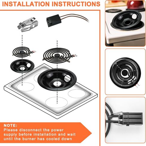 W10196406 W10196405 Chrome Drip Pan Set and Electric Range Burner Element Unit Set MP21YA MP15YA Fit for Am-ana whirl-pool Electric Range Stove-1 Year Warranty in Saudi Arabia