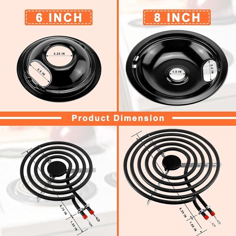 W10196406 W10196405 Chrome Drip Pan Set and Electric Range Burner Element Unit Set MP21YA MP15YA Fit for Am-ana whirl-pool Electric Range Stove-1 Year Warranty in Saudi Arabia