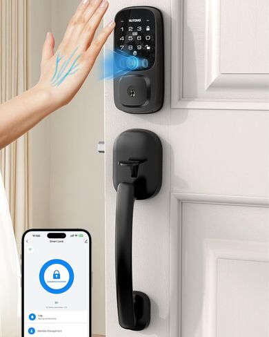 NUTOMO Palm Vein Smart Lock: Keyless Entry Door Locks with Handle Set Built-in WiFi Keypad Electronic Digital Deadbolt with APP Remote Control for Home Support Alexa/Rechargeable Battery/BHMA 3/Black in Saudi Arabia