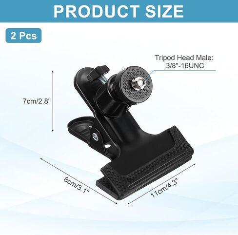 PATIKIL 2Pack Tripod Camera Clip Clamp, 3/8" Female Flash Holder Mount with 360 Swivel Ball Head for Smartphone DSLR Video Camera Studio Backdrop, Black in Saudi Arabia