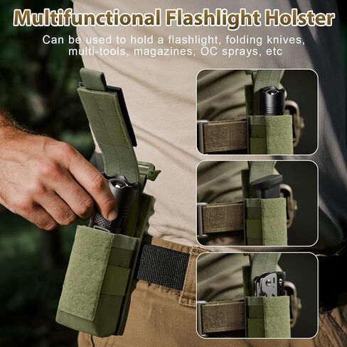 Tactical Flashlight Holster, Adjustable Flashlight Pouch Holder Molle Torch Carry Case for Duty Belt Backpack Vest Include Flashlight Patch & USA Flag Patch in Saudi Arabia