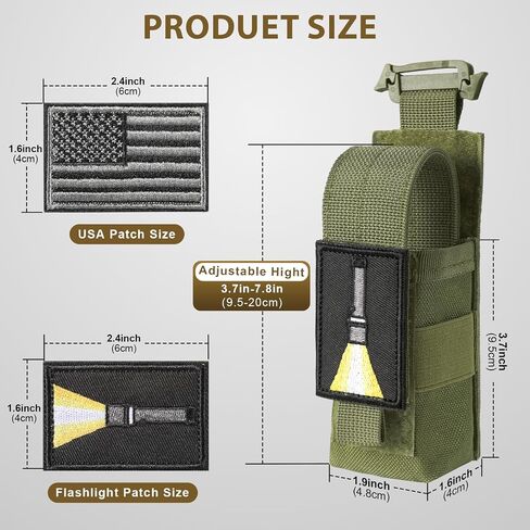 Tactical Flashlight Holster, Adjustable Flashlight Pouch Holder Molle Torch Carry Case for Duty Belt Backpack Vest Include Flashlight Patch & USA Flag Patch in Saudi Arabia