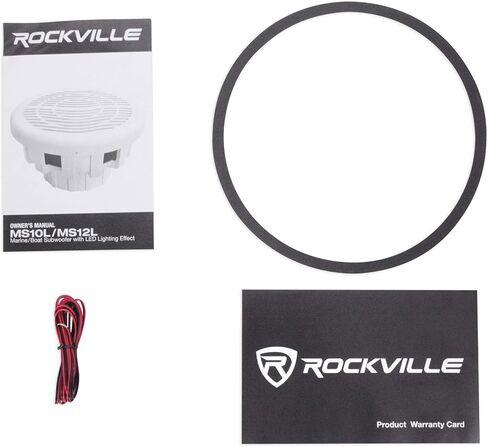 حزمة Rockville MS10LB: مضخم صوت هوائي أسود بقوة 2400 واط بقدرة 10 بوصات مع مصابيح LED، dBM12 بقدرة 500 واط RMS Class-D Mono 2 أوم مضخم صوت بحري، RMWK4 4 قياس مجموعة أسلاك أمبير مقاومة للماء، 3 عناصر in Saudi Arabia