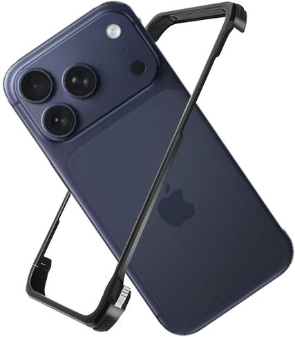 حافظة معدنية ممتصة للصدمات لهاتف iPhone 17 Pro بدون إطار، مقاس نحيف بدون ظهر بدون إطار من سبائك الألومنيوم بدون ظهر متوافقة مع MagSafe 4 زوايا مقاومة للصدمات (أسود) in Kuwait