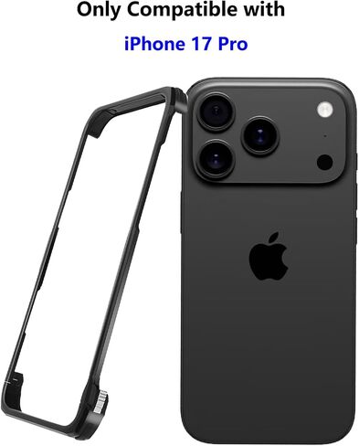 حافظة معدنية ممتصة للصدمات لهاتف iPhone 17 Pro بدون إطار، مقاس نحيف بدون ظهر بدون إطار من سبائك الألومنيوم بدون ظهر متوافقة مع MagSafe 4 زوايا مقاومة للصدمات (أسود) in Kuwait