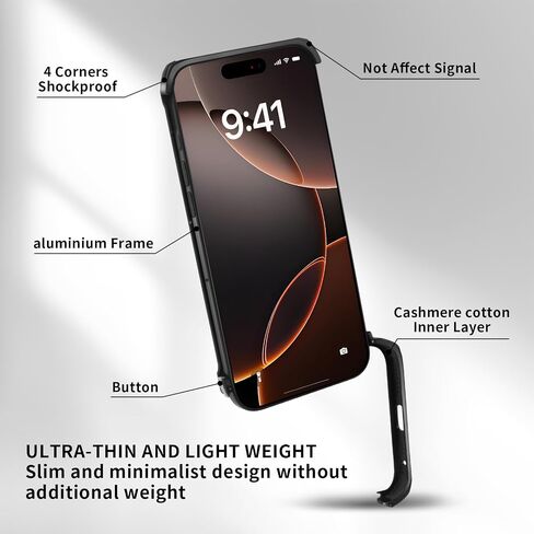 حافظة معدنية ممتصة للصدمات لهاتف iPhone 17 Pro بدون إطار، مقاس نحيف بدون ظهر بدون إطار من سبائك الألومنيوم بدون ظهر متوافقة مع MagSafe 4 زوايا مقاومة للصدمات (أسود) in Kuwait