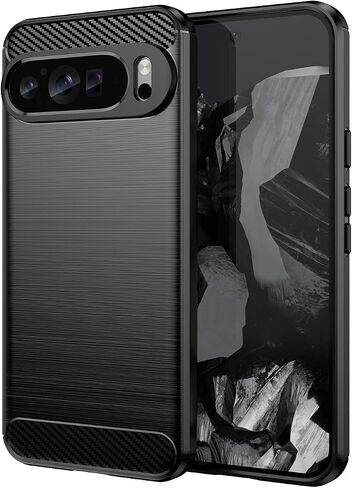 Case Compatible with Google Pixel 9A Slim Fit Phone Cover with Shock-Absorption, Shockproof Carbon Fiber TPU Phone Case – Soft, Scratch-Resistant Rubber Protective Sheath (Black) in Saudi Arabia