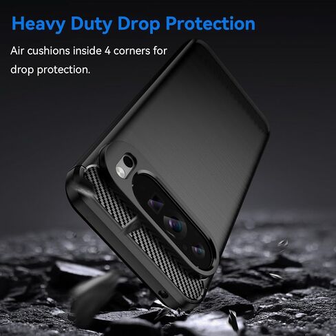Case Compatible with Google Pixel 9A Slim Fit Phone Cover with Shock-Absorption, Shockproof Carbon Fiber TPU Phone Case – Soft, Scratch-Resistant Rubber Protective Sheath (Black) in Saudi Arabia