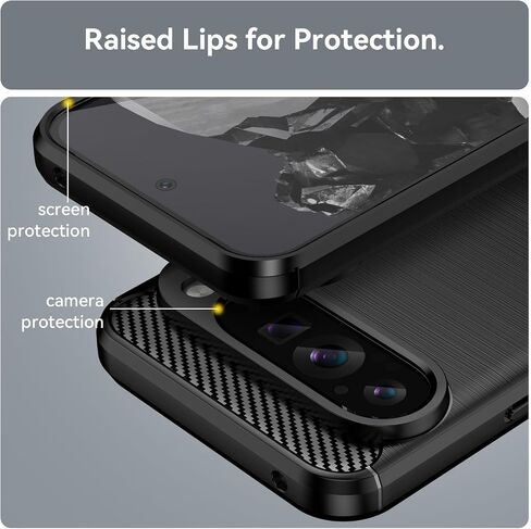 Case Compatible with Google Pixel 9A Slim Fit Phone Cover with Shock-Absorption, Shockproof Carbon Fiber TPU Phone Case – Soft, Scratch-Resistant Rubber Protective Sheath (Black) in Saudi Arabia