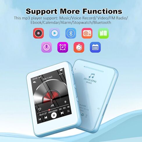 Light Blue MP3 Player with Bluetooth 5.3, 32GB Touchscreen Portable Music Player,Built-in Speaker,FM Radio,Voice Recorder,HiFi Sound,Expandable to 128GB – Perfect for Running,Travel,Study & Relaxation in Kuwait
