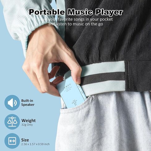 Light Blue MP3 Player with Bluetooth 5.3, 32GB Touchscreen Portable Music Player,Built-in Speaker,FM Radio,Voice Recorder,HiFi Sound,Expandable to 128GB – Perfect for Running,Travel,Study & Relaxation in Kuwait